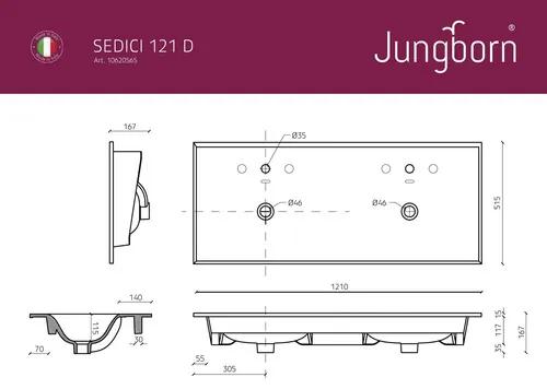 Dvojité nábytkové umývadlo Jungborn SEDICI 121 x 51,5 cm lesklá biela FR04011