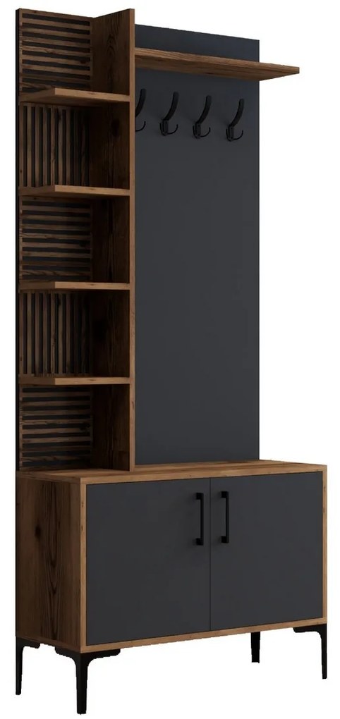 Vešiak s botníkom a policami Viyana Walnut and Anthracite