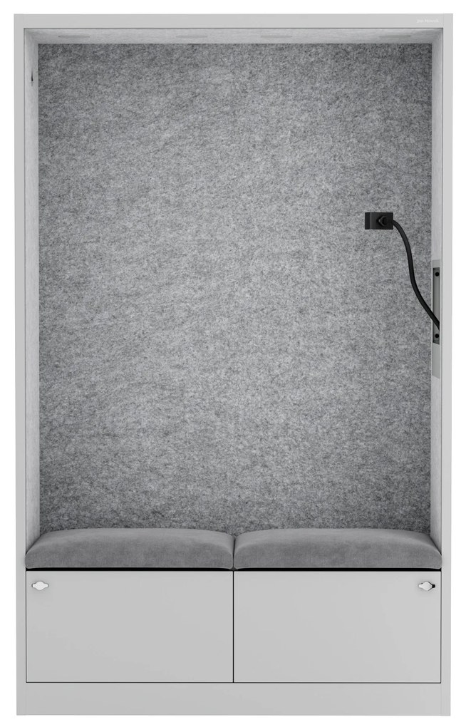 Kancelárska akustická kabína so sedadlom a portom USB-C, telo v sivý / sedák sivá v zelenej farbe, 1150 mm: SALLY MentalBox