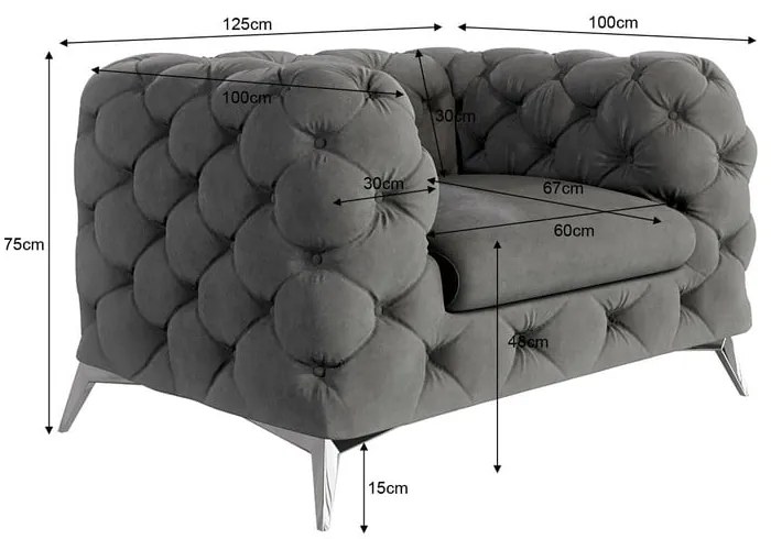 Sivé zamatové kreslo Chelsea – Ropez