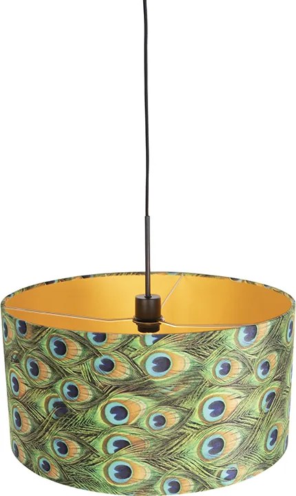 Závesné svietidlo s tienidlom z zamatu s motívom páv s zlatom 50 cm - Combi