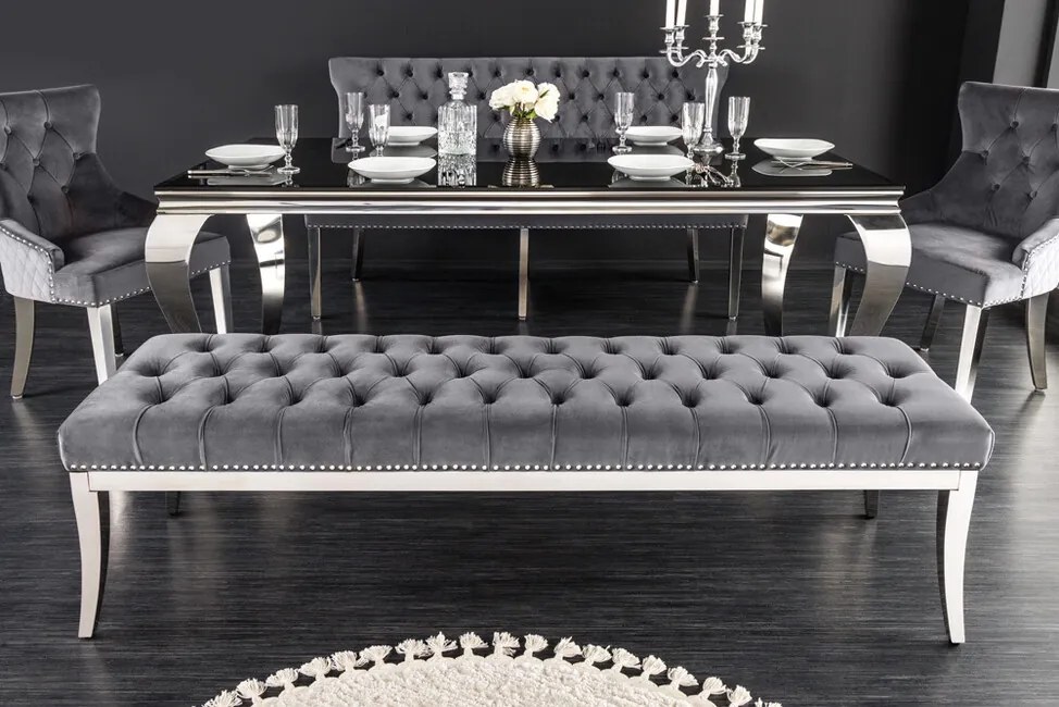 Dizajnová čalúnená lavička Luxury šedá zamat 165cm