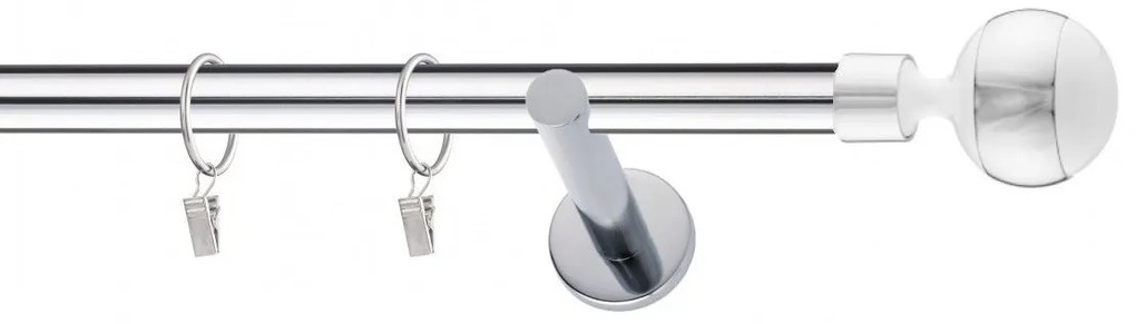 Dekorstudio Chrómová jednoradová garniža biely VIVALDI 19mm Dĺžka: 180cm, Typ uchytenia: Držiak modern, Typ príslušenstva: Krúžky tiché so štipcami