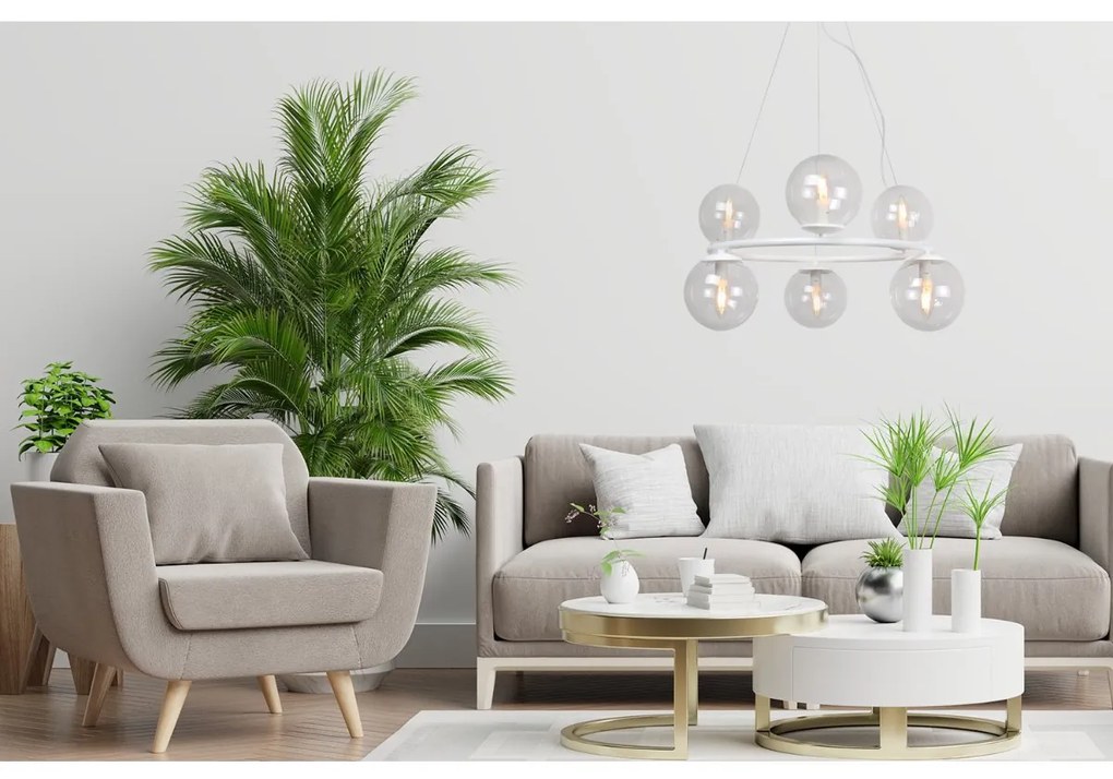 Závesné svietidlo Paris, 6x číre sklenené tienidlo, W, O