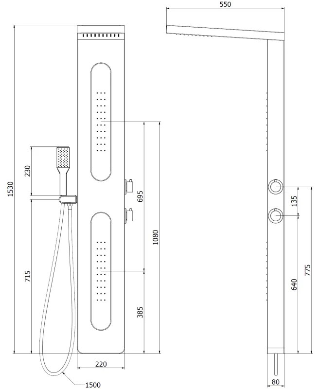 Mexen Mano, sprchový panel, čierna, 7609-02-70