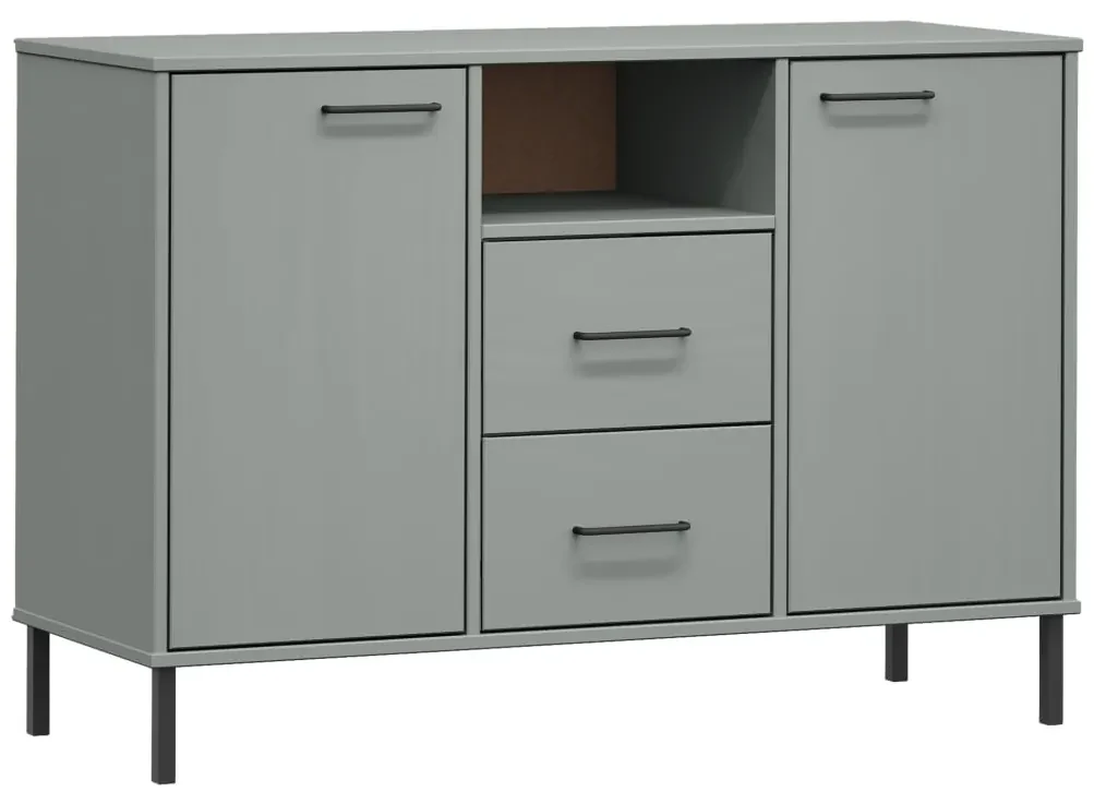 vidaXL Komoda s kovovými nohami sivá 113x40x77 cm masívne drevo OSLO