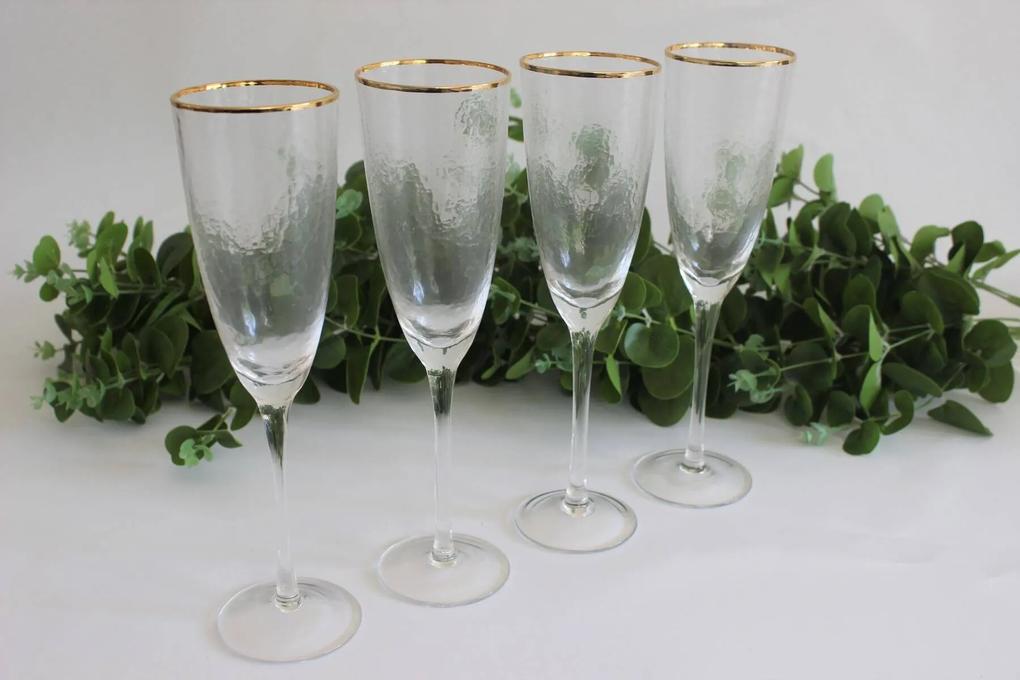 Sklenený pohár na šampanské so zlatým lemom 4ks