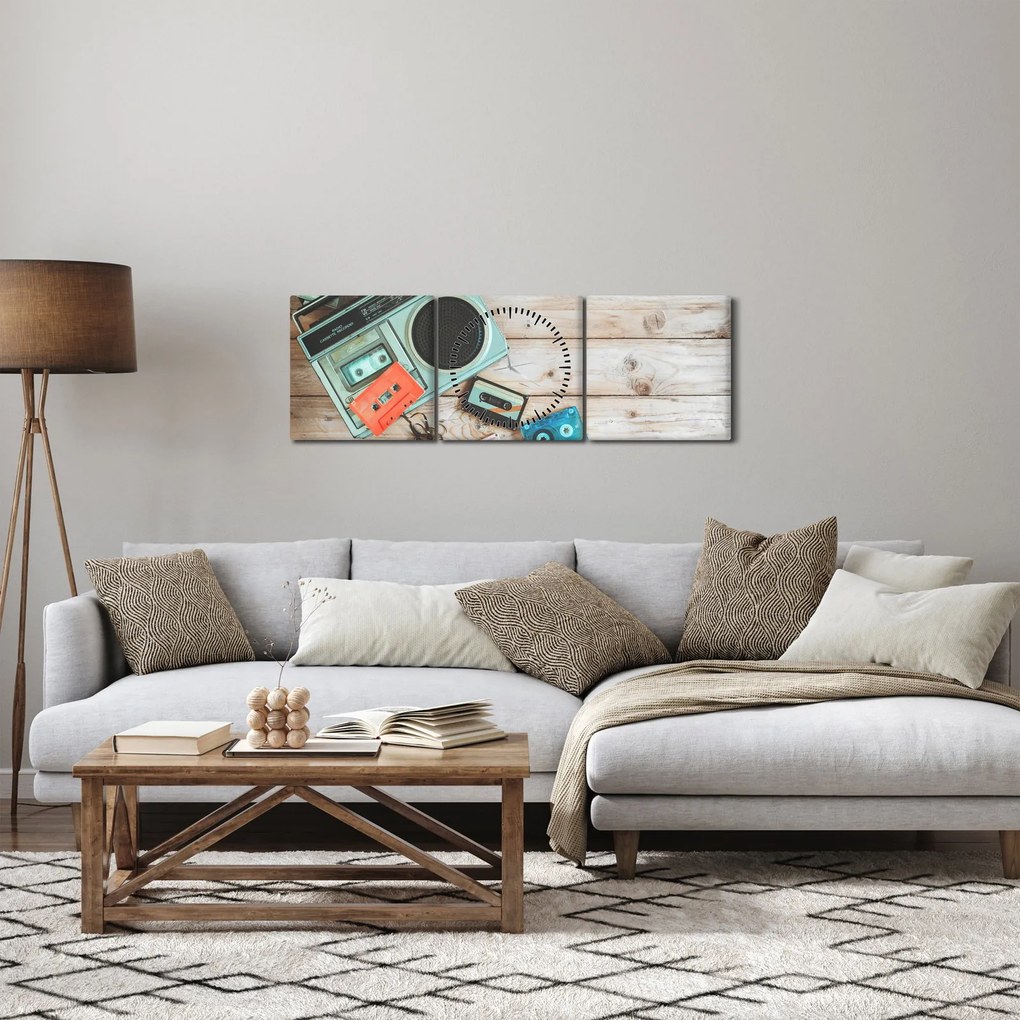 Obraz - Retro rádio (s hodinami) (90x30 cm)