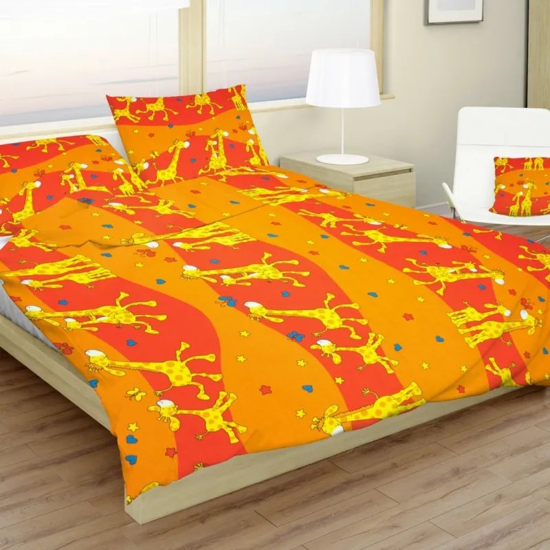 Obliečky bavlnené detské Žirafky oranžové - 1x Vankúš 90x70cm, 1x Paplón 140x200cm