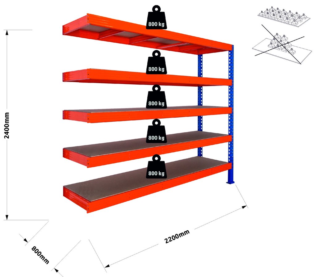 Trestles Prístavok k regálu 2400x2200x800, 5 políc Farba: žltá a čierna