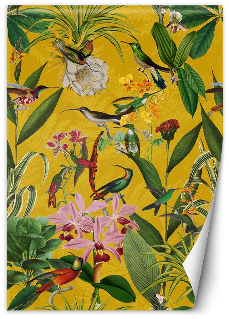 Gario Fototapeta Vtáky a listy na žltom pozadí - Andrea Haase Materiál: Vliesová, Rozmery: 100 x 140 cm