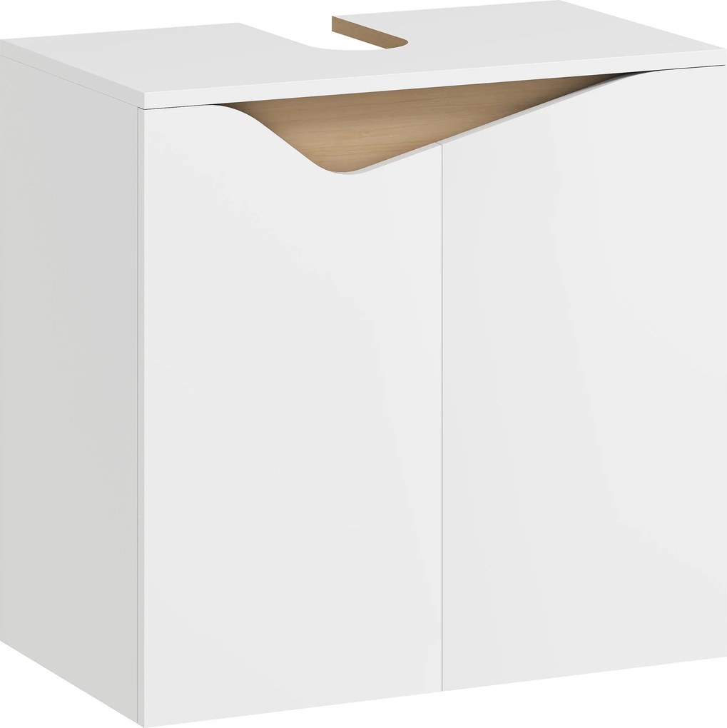 HOMCOM skrinka pod umývadlo s tlmeným dovieraním dvierok, biela/prírodné drevo — 60 × 35 × 57,9 cm | Aosom