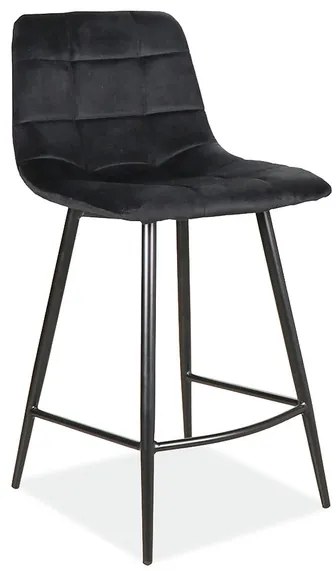 Čierna barová stolička MILA VELVET s čiernymi nohami