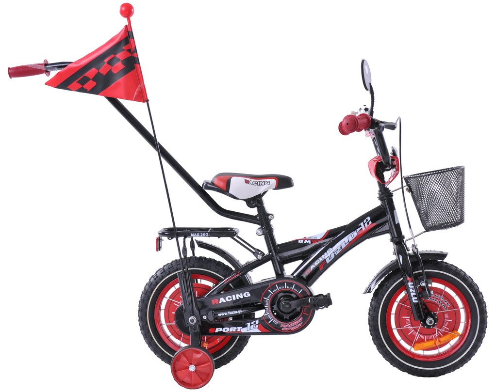 Fuzlu Detský bicykel 12&quot; Racing čierna červená lesklá 10&quot; 2023