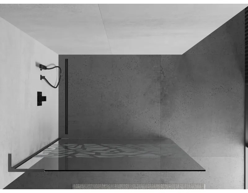 Mexen Kioto L, sprchová zástena Walk-In 80 x 200 cm, 8mm číre sklo biely vzor, grafitový profil, 800-080-103-66-85