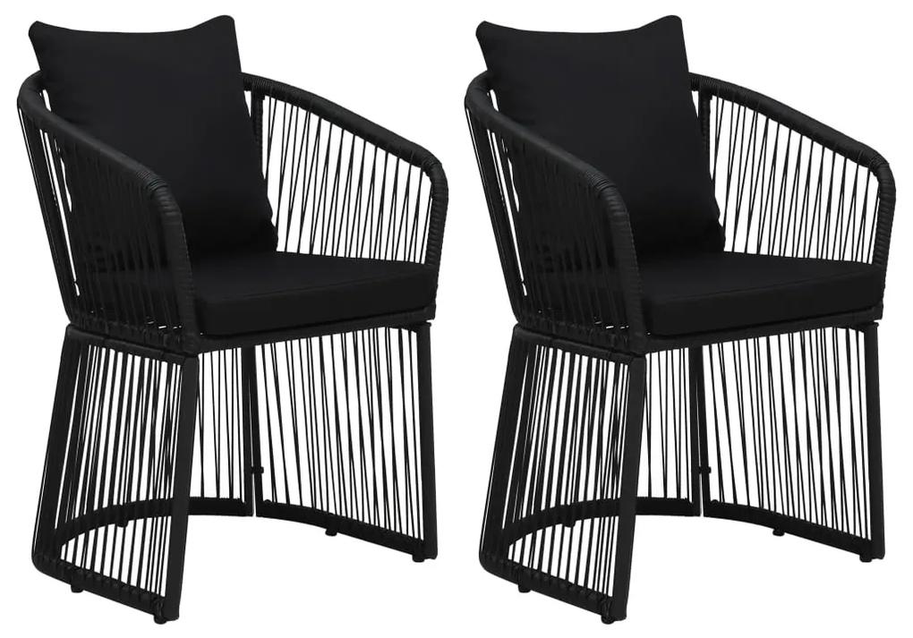 Záhradné stoličky s podložkami a vankúšmi 2 ks PVC ratan čierne 48586