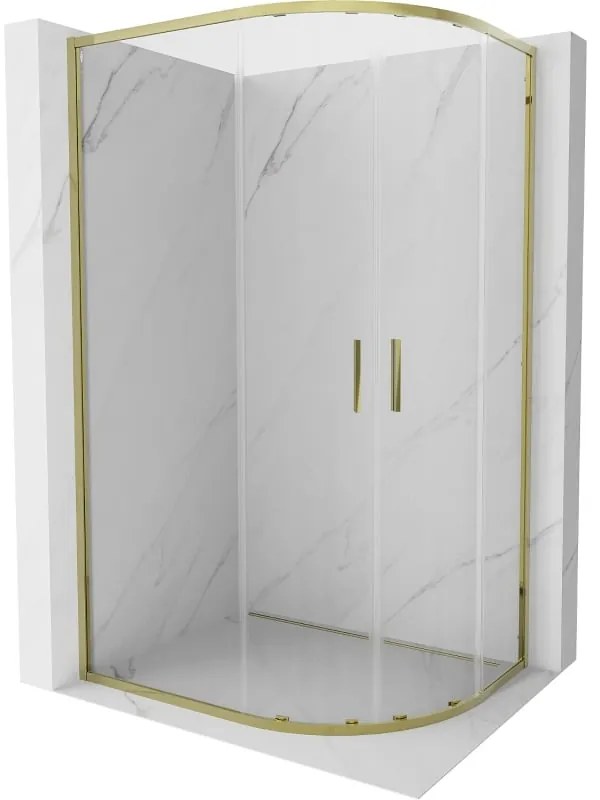 Mexen Exo, posuvný polkruhový sprchový kút 100 x 90 cm, číre sklo, zlatá, 8132-100-090-50-00