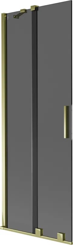 Mexen Velar, 2-krídlová posuvná vaňová zástena 75 x 150 cm, 8mm šedé sklo, zlatá lesklá, 896-075-000-41-50