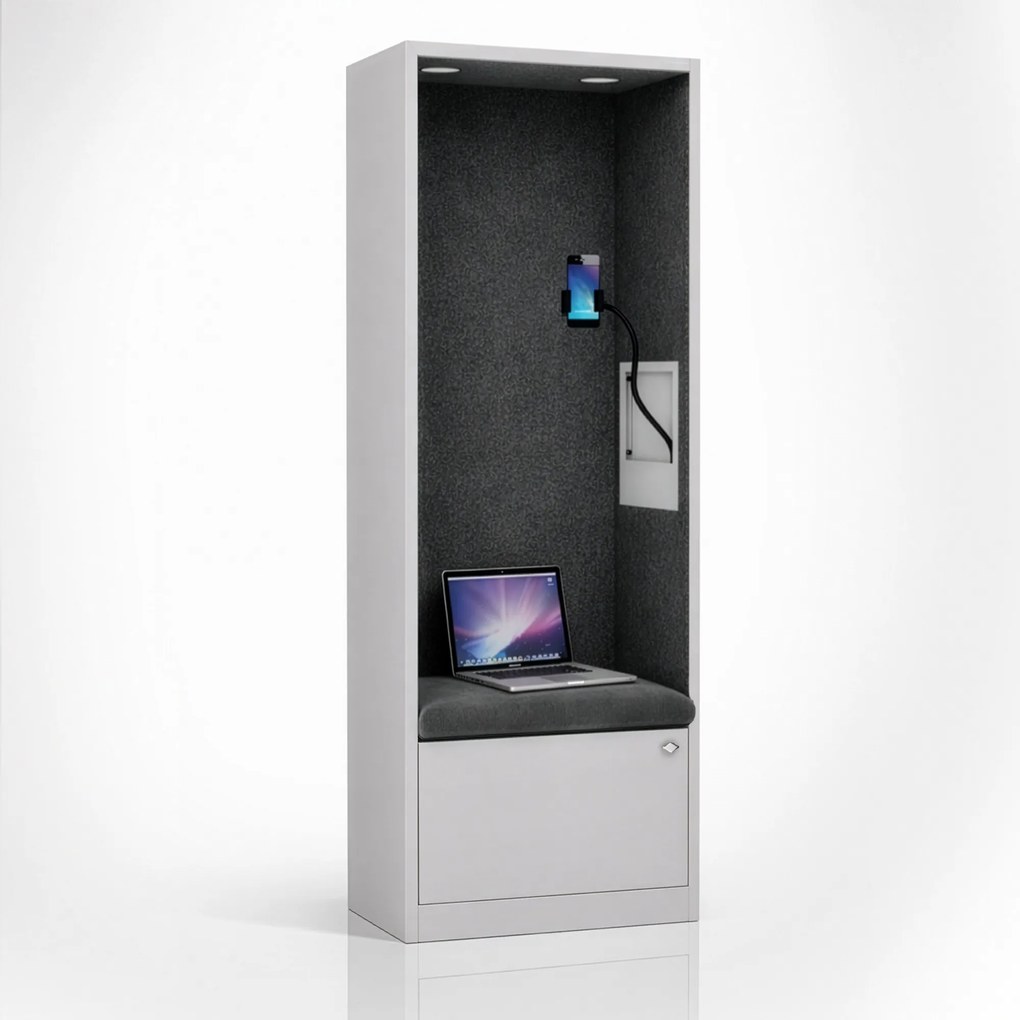 Akustická kabína SALLY MentalBox 600 mm – sivý korpus, tmavosivé sedadlo