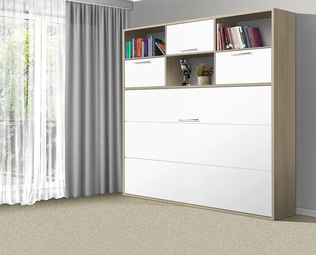 Nabytekmorava Sklápacia posteľ VS1056 MAX, 200x120cm farba lamina: buk/biele dvere, Varianta dverí: matné