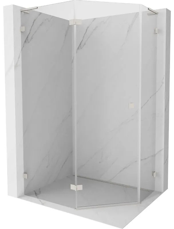 Mexen Lunar, L päťuholníkový sprchový kút naklápací doľava 100 x 90 cm, 8mm číre sklo, oceľový profil, 831L-100L-090P-97-00-L