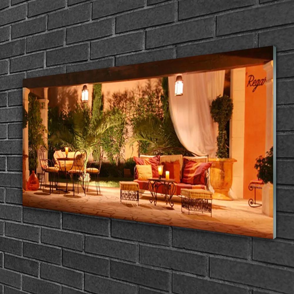 Obraz na skle Reštaurácie architektúra 120x60 cm