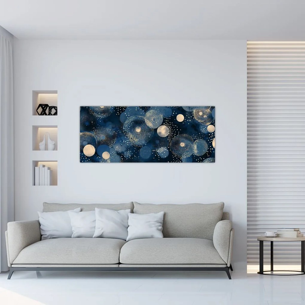 Obraz - Modro-zlaté krúžky (120x50 cm)