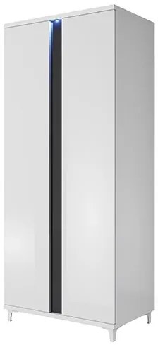 Šatníková skriňa AGNES biela + čierna vysoký lesk 90 x 200 x 55 LED
