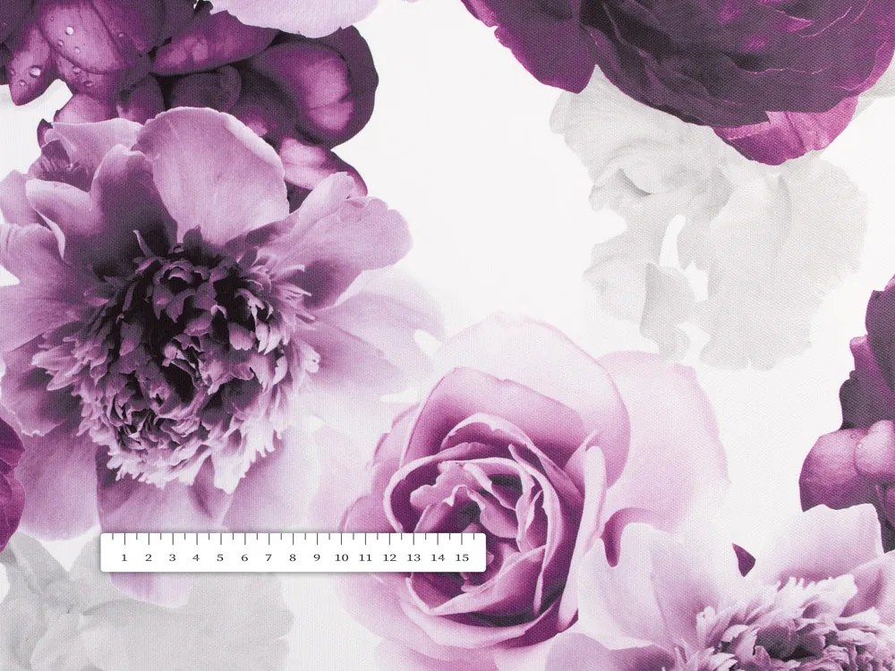 Biante Dekoračný behúň na stôl PM-029 Veľké fialové kvety 45x140 cm