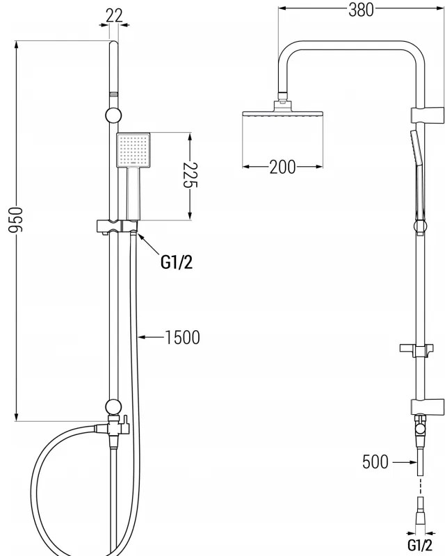 Mexen Tord sprchový set s dažďovou sprchou a sprchovou batériou Sabre, čierna matná, 72140200-70