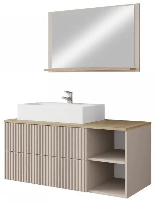 Kúpeľňová zostava Kiegi Ryfel I, Farby: orech warmia drážky / orech warmia + bianco mramor, Sifón: so sifónom, Umývadlo: nie
