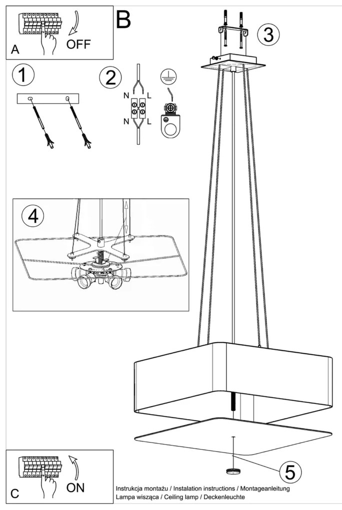 Závesné svietidlo Lokko, 1x čierne textilné tienidlo, (biele sklo), (45 cm)