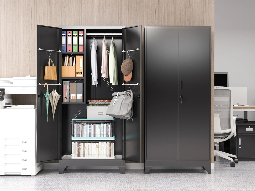 Kovová viacúčelová skriňa, 1930 x 860 x 420 mm, čierna