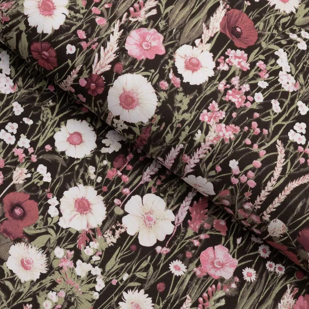 Biante Bavlnený štvorcový obrus Sandra SA-740 Lúčne kvietky na temne hnedom 40x40 cm