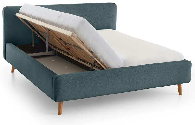 Modrosivá čalúnená dvojlôžková posteľ s úložným priestorom s roštom 180x200 cm Mattis – Meise Möbel