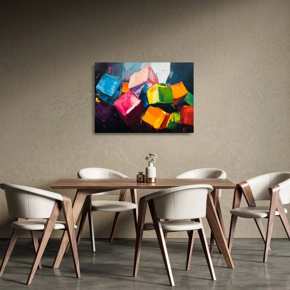 Sklenený obraz - Farebné kocky (70x50 cm)