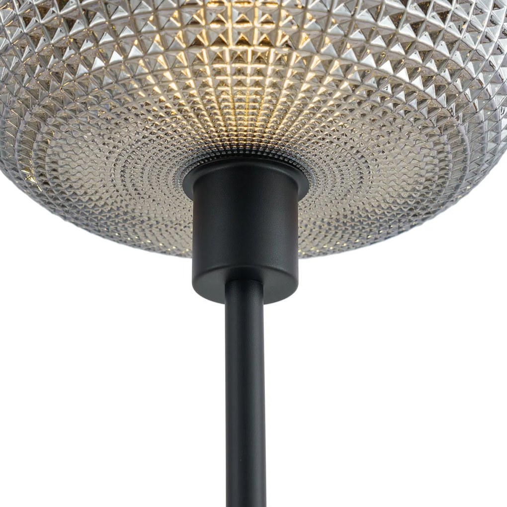 Dizajnová stojaca lampa čierna s dymovým sklom 2-svetlá - Brianna