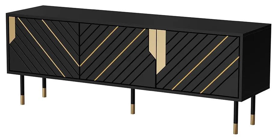 Tv stolík/skrinka Maramax 150 3D, Farby: čierna + čierna + zlatá