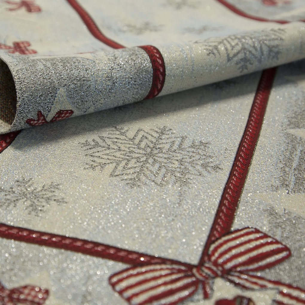 VIANOČNÝ GOBELÍNOVÝ OBRUS NA STÔL BOW 100X100 CM VZOROVANÝ