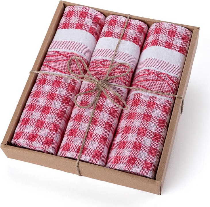 Bavlnené žakárové utierky červené 50 x 70 cm 3 ks