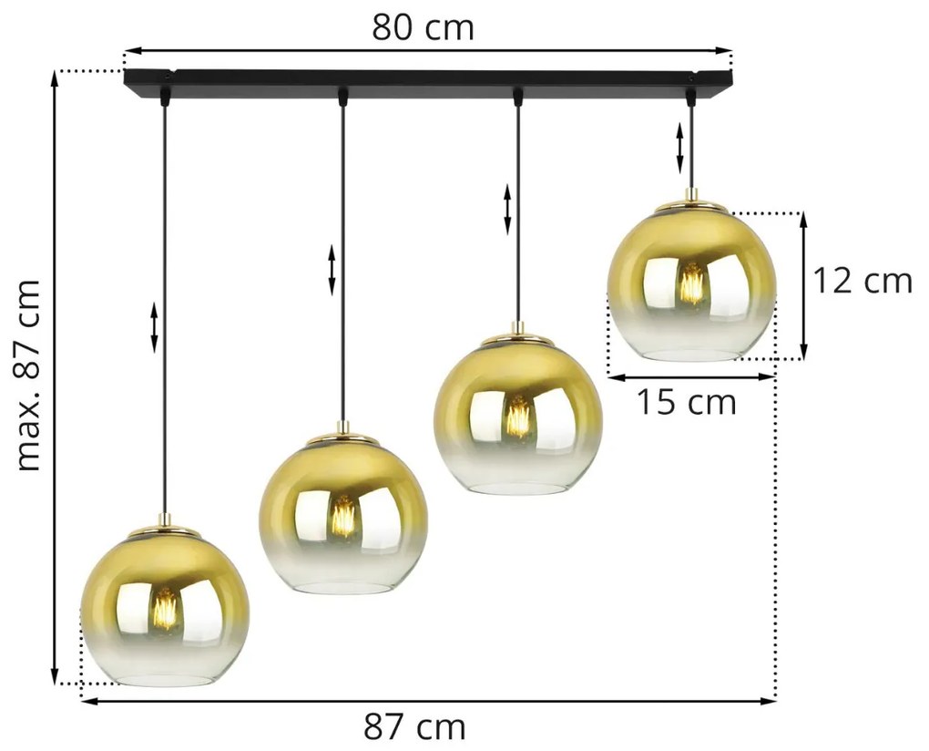 Závesné svietidlo Bergen gold, 4x zlaté/transparentné sklenené tienidlo (fi 15cm)