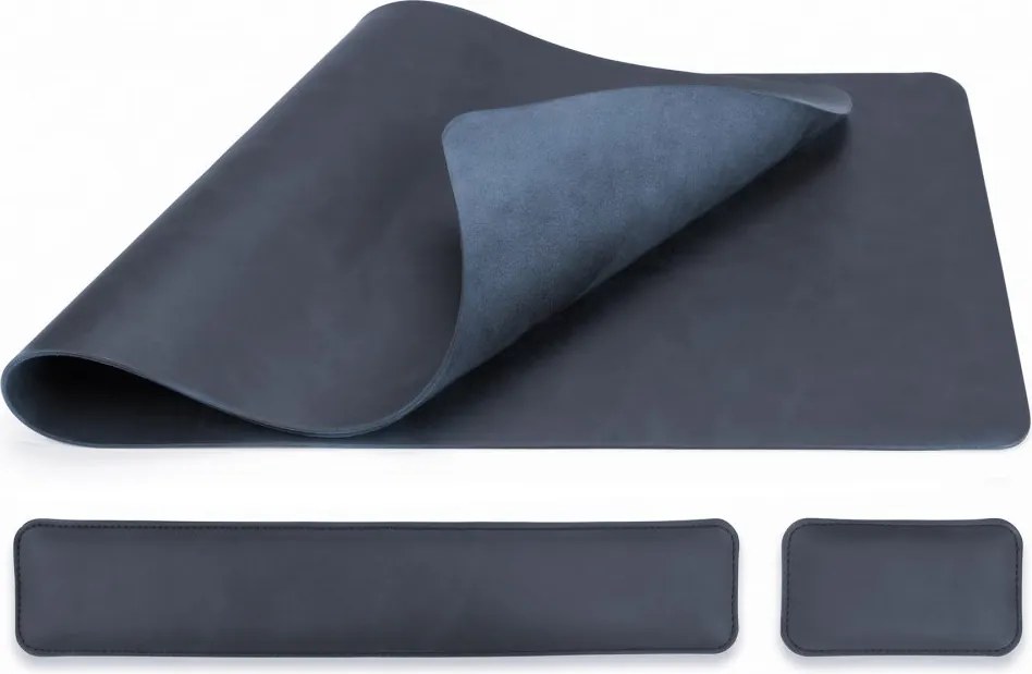 Podložka na stôl 80 × 40 cm s opierkami zápästia – 3-dielna sada - tmavomodrá