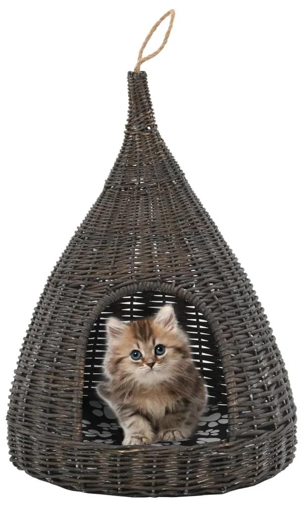 vidaXL Domček pre mačku s vankúšom sivý 40x60 cm prírodná vŕba típí