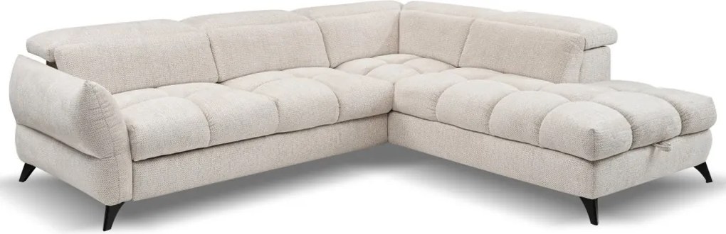 Rohová sedačka Fubu, šedo-krémová štruktúrovaná látka, pravý roh