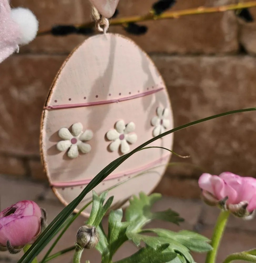 Šedé antik plechové závesné vajíčko s kvetmi - 10*2*8 cm