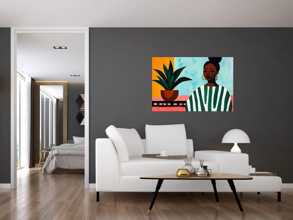 Obraz - Žena s kvetinou (90x60 cm)