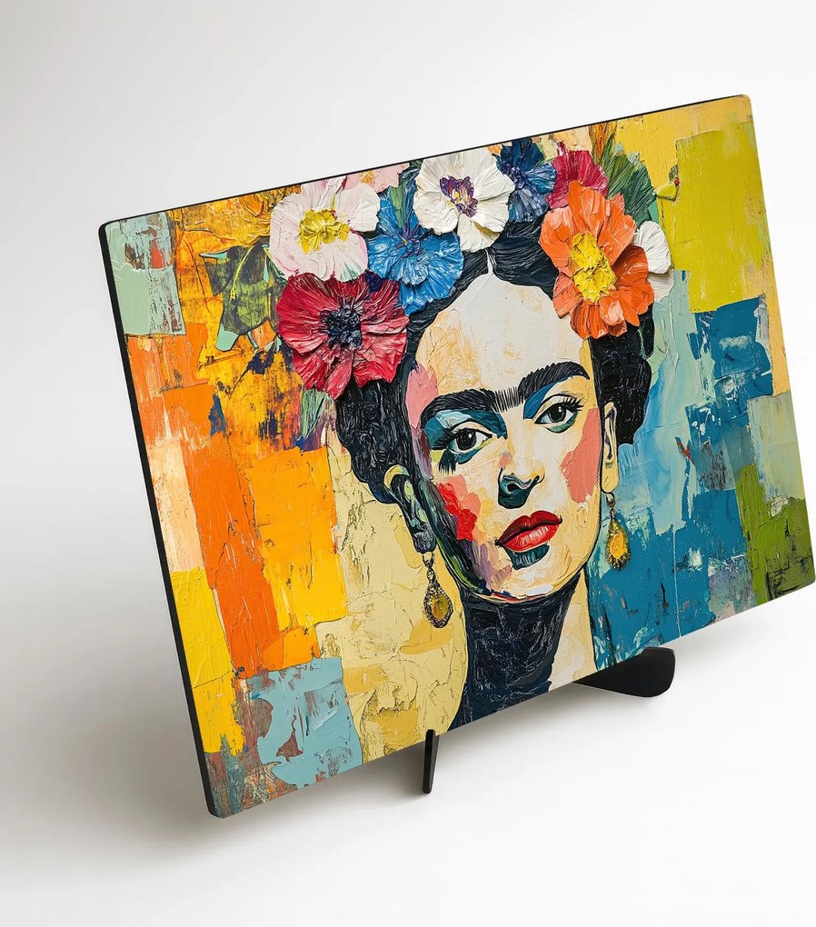 DUBLEZ | Drevený obraz - Frida Kahlo vo farbách