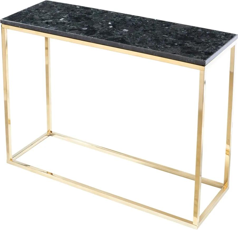Čierny žulový konzolový stolík s podnožím v zlatej farbe, dĺžka 100 cm