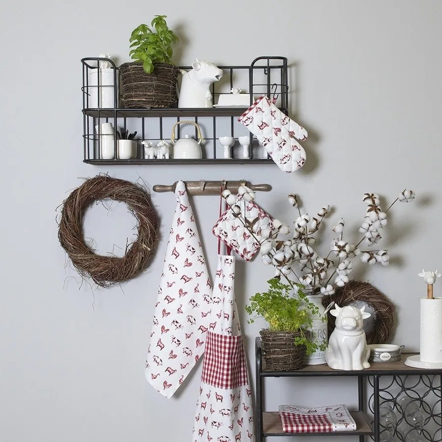 Bavlnená podložka pod hrniec Country Life Animals bielo-červená - 20 * 20 cm