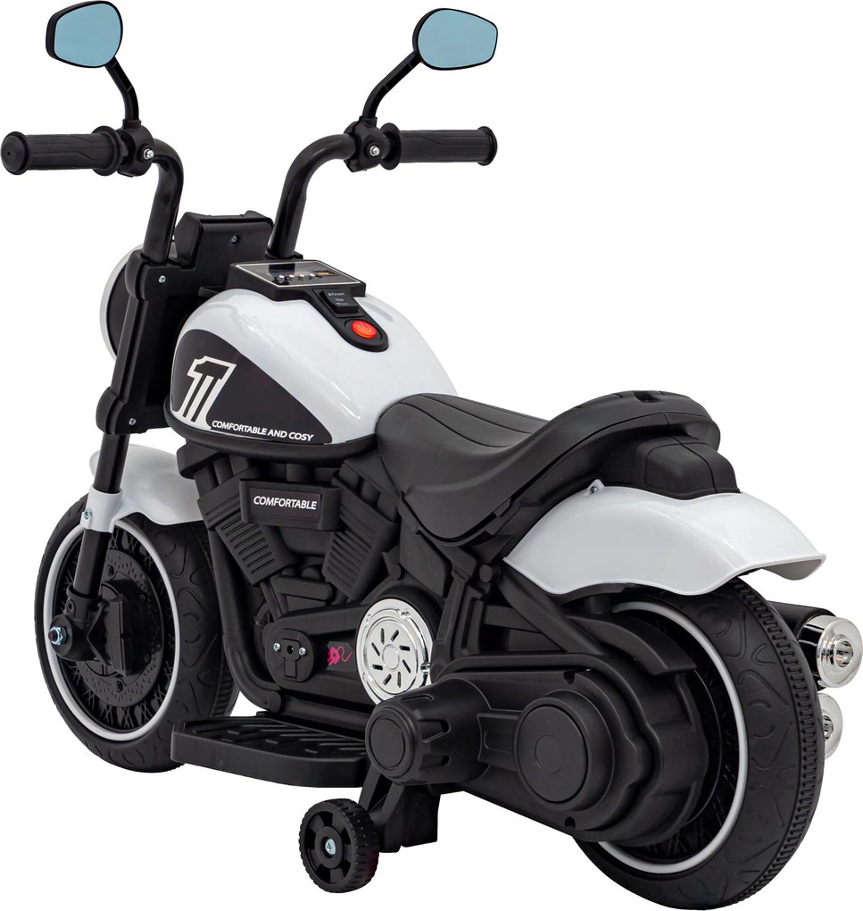 Ramiz Elektrická motorka Chopper FASTER pre deti biela + FM rádio + audio panel + LED